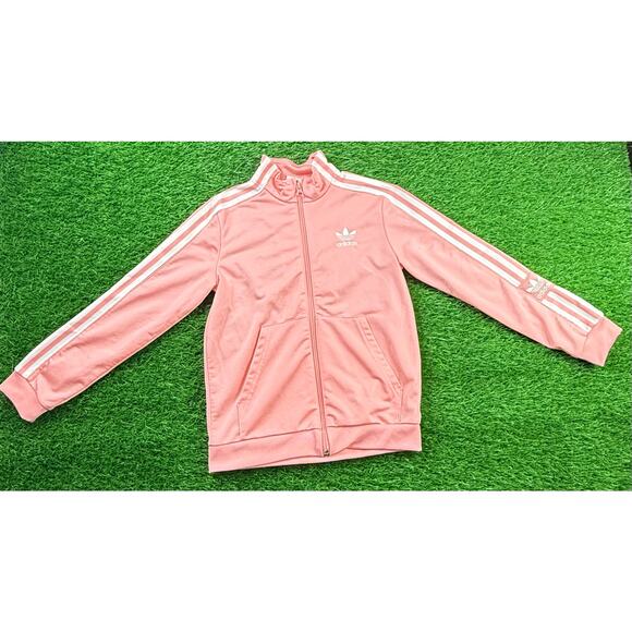 Adidas Originals Kids 3-Stripes Track Jacket Pink White Trefoil Logo Size 9-10Y - Picture 1 of 8